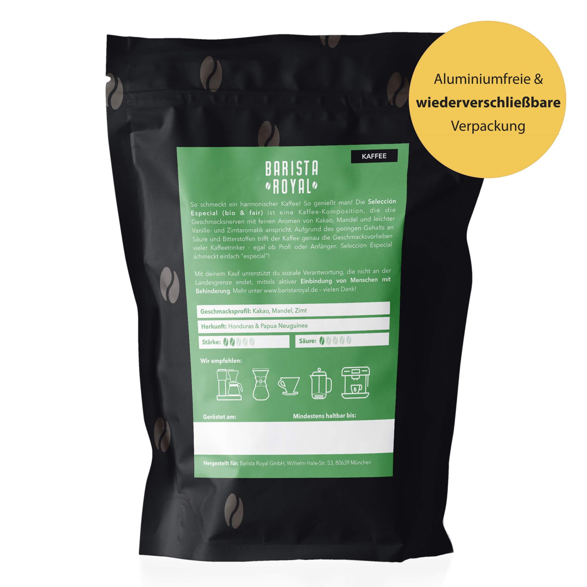 BARISTA ROYAL Seleccion Especial ziarna kawy ekologicznej, 1 kg, świeże ziarna kawy sprzedawane bezpośrednio | 70% Arabica, 30% Robusta kawa cała ziarna | idealne do w pełni automatycznych ekspresów