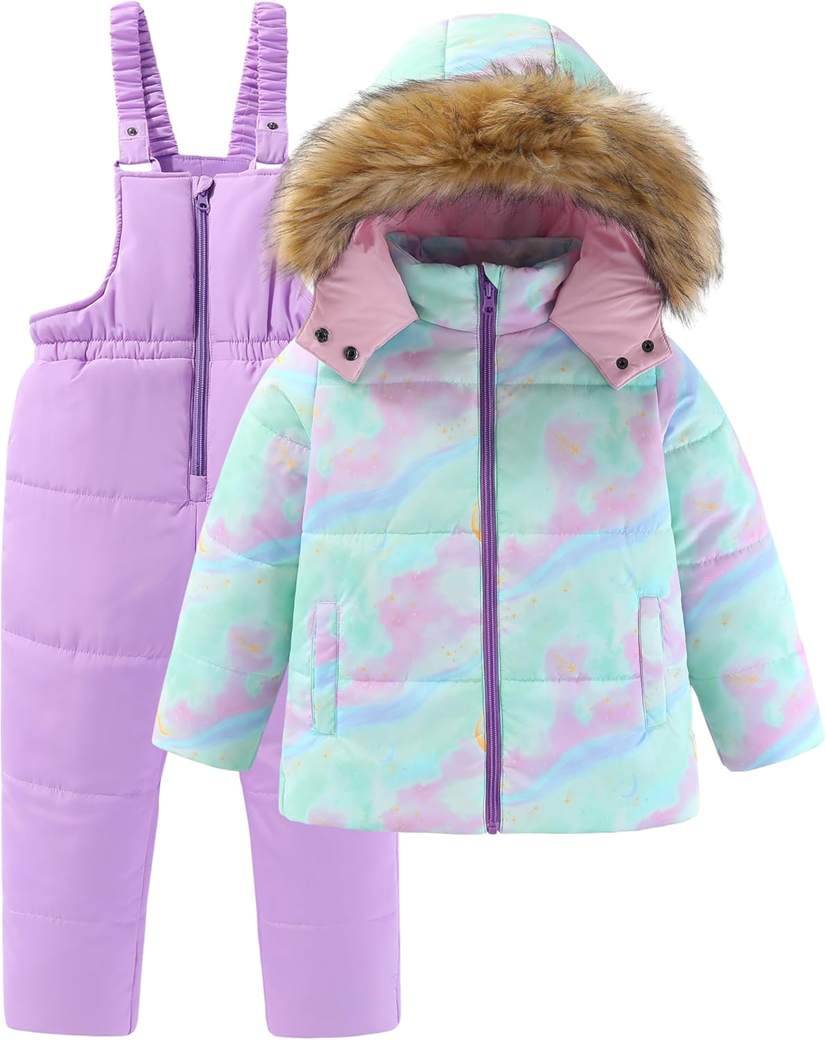 C2M Girl's Winter 2 Piece Snowsuit Thick Padded Ski Jacket & Pants Set for Cold Weather