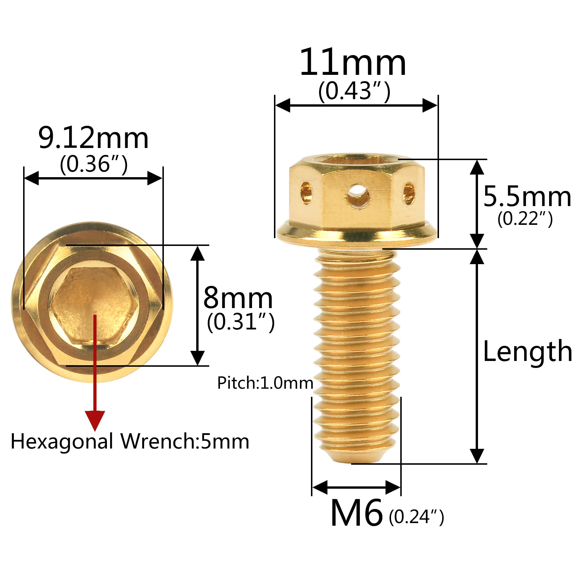 4 Stück Titanschrauben M6x10 15 20 25 30 35 40 45 50 55 60 mm(Titanium,55MM M6)