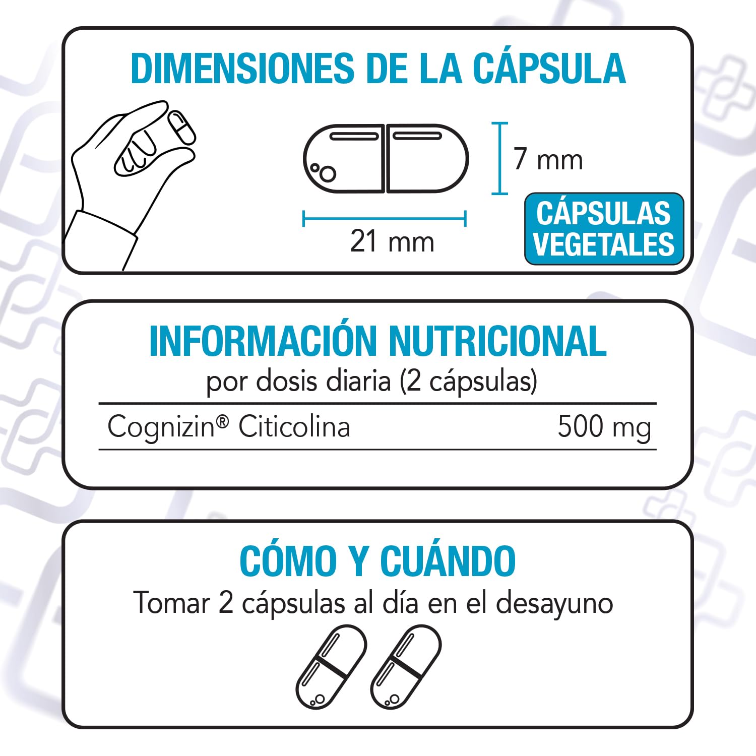 Citicolina 500mg Cognizin PiùLife, 60 Cápsulas, Suplemento Memoria Y Concentración, CPD-Colina Capsulas Para La Memoria, 2 Al Día, Sin Gluten Y Sin Lactosa
