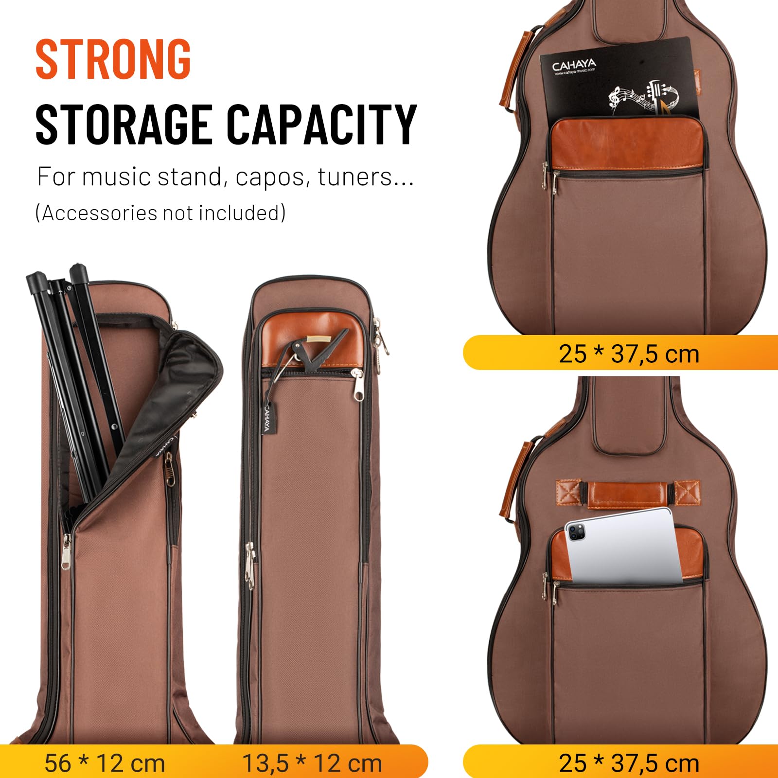 CAHAYA Gitarrentasche für Akustikgitarre, 101,6 cm, 106,7 cm, verbesserte Premium-Version, 12 mm, mit Schaumstoff gepolstert
