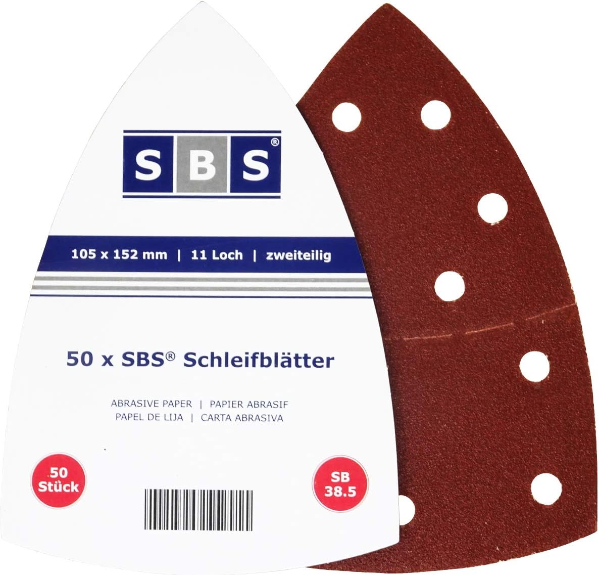 Fd-Workstuff Prio-schuurdriehoek, 60 stuks, 11 gaten, 105 x 152 mm, elk 10x korrel 40/60/80/120/180/240, voor multi-schuurmachine, schuurbladen, driehoekige schuurpads, schuurpapier