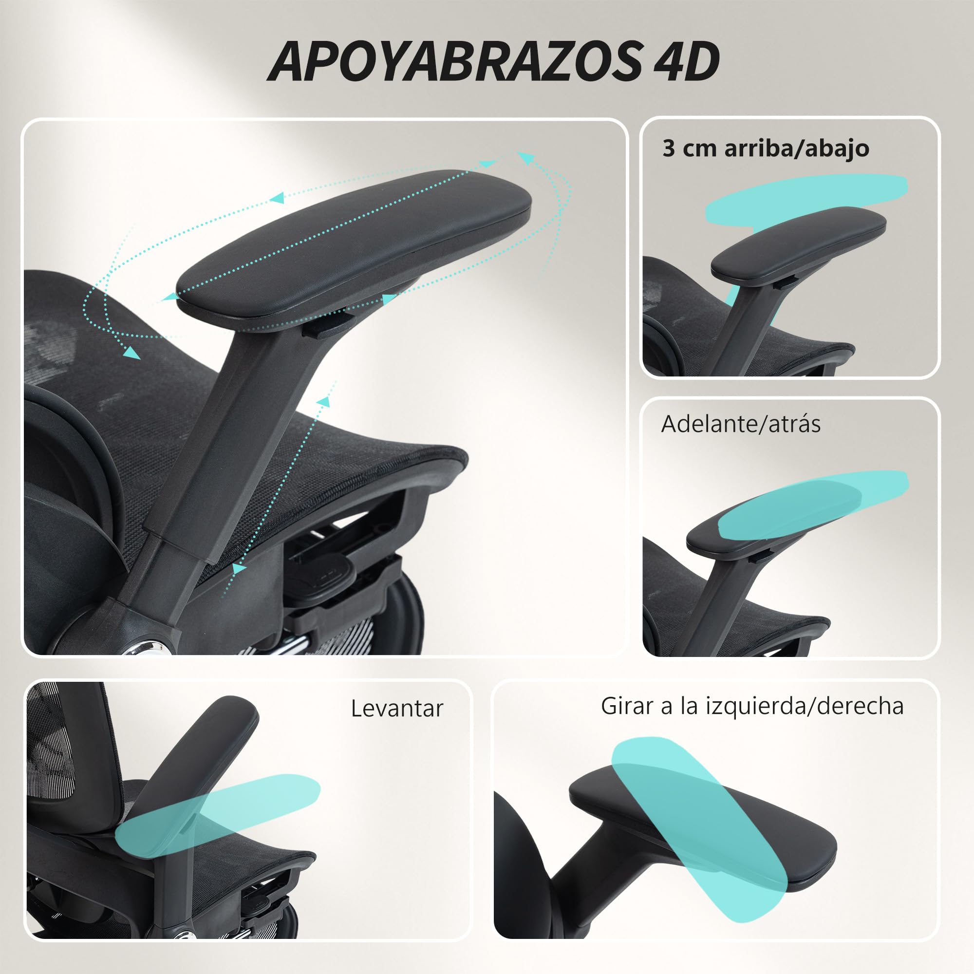 HOMCOM Silla de Escritorio Ergonómica con Reposapiés, Malla Transpirable | Silla de Oficina Giratoria, Respaldo Reclinable y Alto, Soporte Lumbar, Reposacabezas Ajustable, Reposabrazos 4D, Ruedas