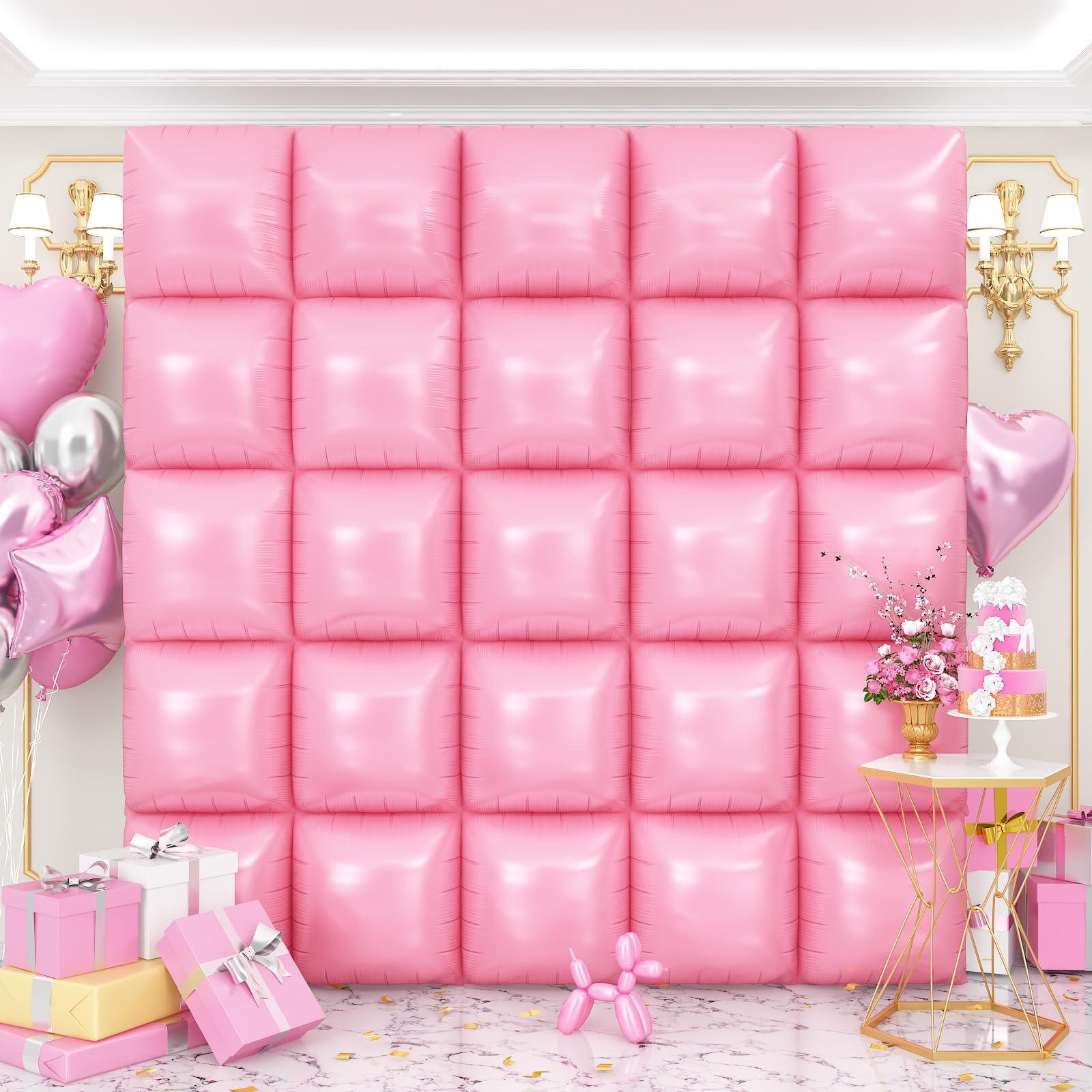 OTLGEUA Pink Square Foil Balloons Wall Backdrop 25Pcs Double Sided Light Pink Balloon Tunnel Arch Kit For Birthday New Year Baby Shower Party