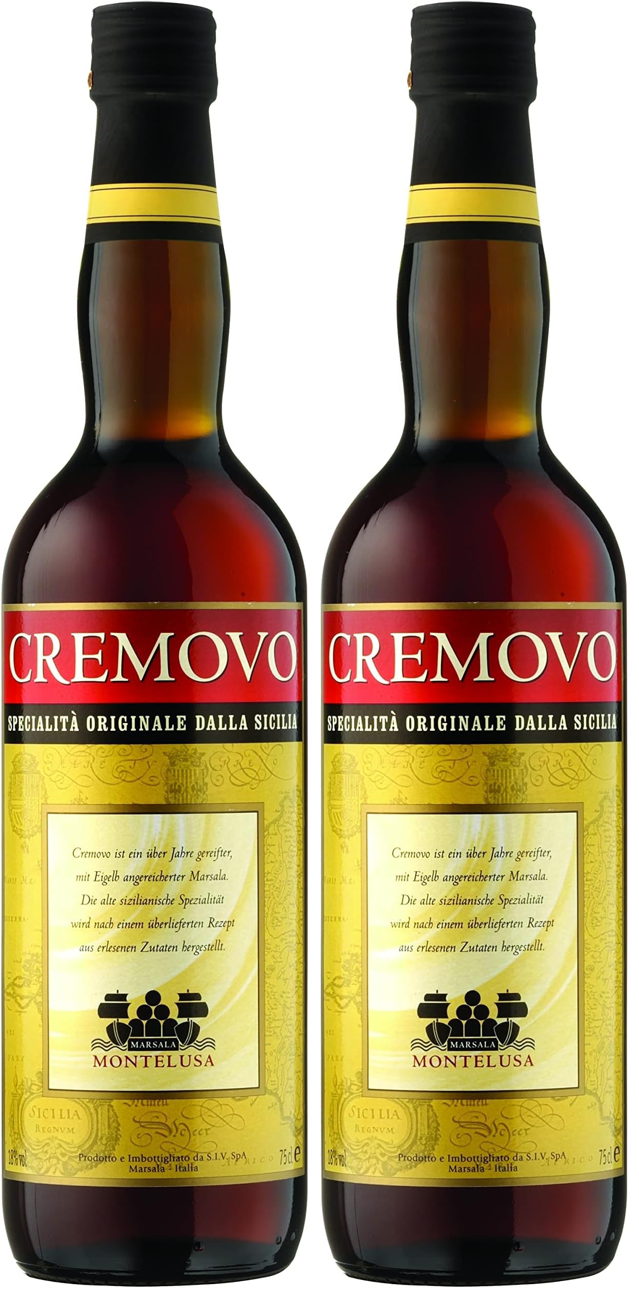 Cremovo Marsala Fine 18% vol. (1 x 0,75l) –Süßer Likörwein mit cremigem Charakter – Perfekt als Dessertwein oder zum Kochen und Backen (Packung mit 2)