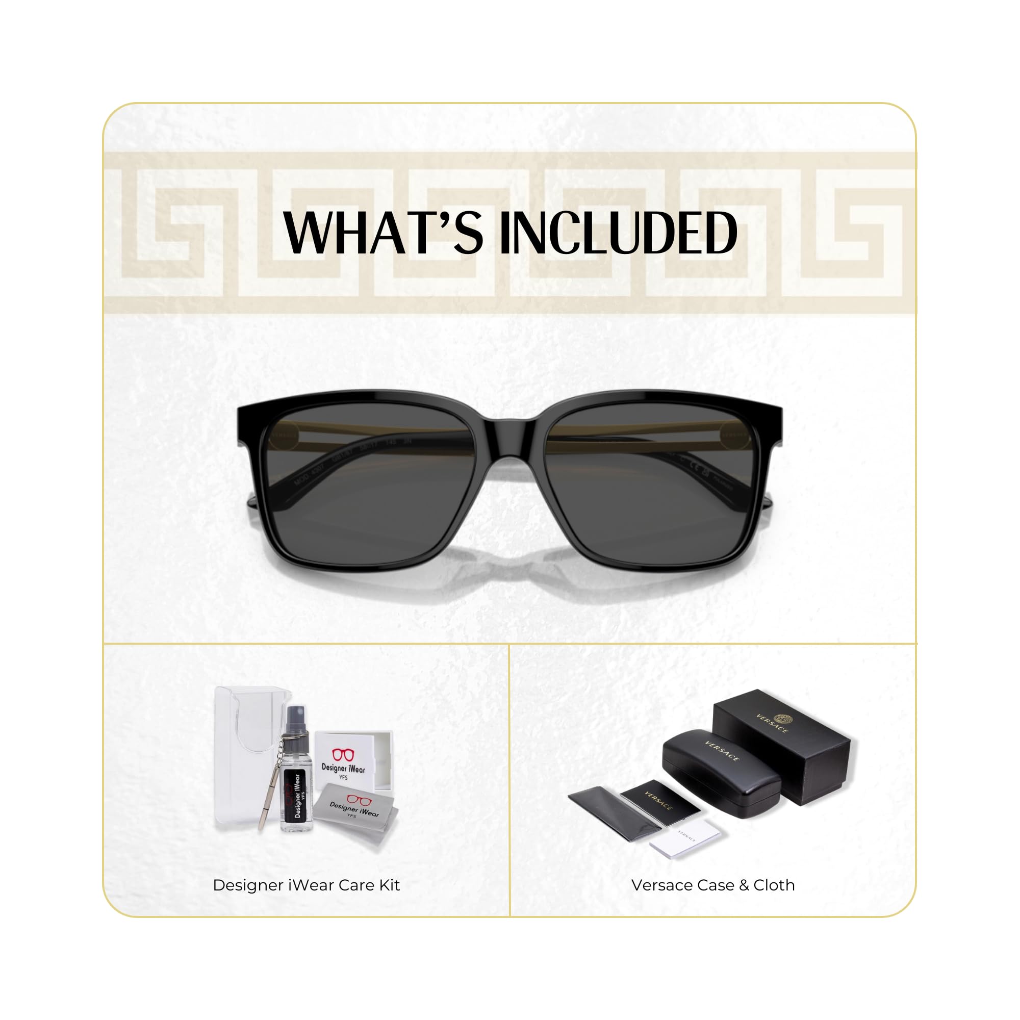 Versace VE4307 GB1/87 58MM Black/Grey Square Sunglasses For Men + BUNDLE with Designer iWear Eyewear Kit
