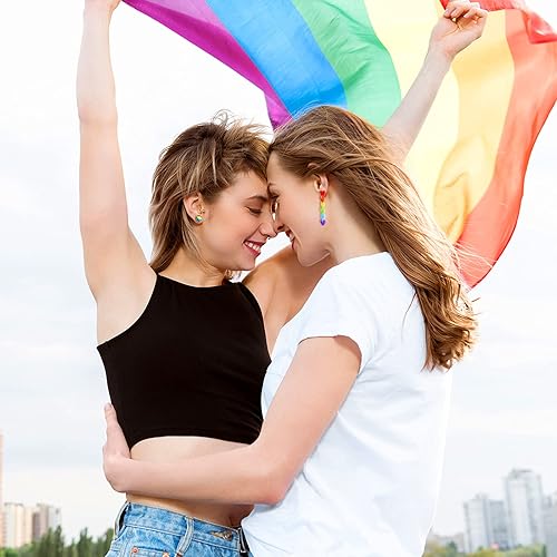 Miniatura 5 de 6 pares de aretes de arco iris, aretes de orgullo, aretes de malla de arco iris, aretes de clip de cadena ligera, aretes colgantes de amor, aretes