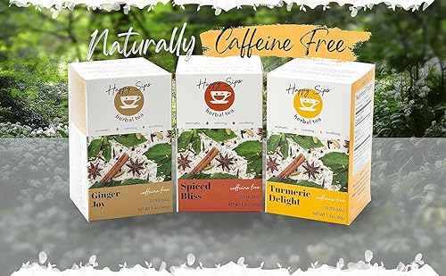 Miniatura 8 de Happy Sips Té de hierbas  Delicia de cúrcuma  Hecho de 11 hierbas y especias naturales sin OMG sin sabor, colores o aditivos artificiales  100%