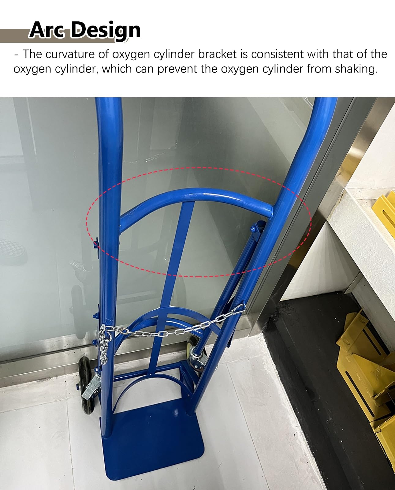 Portabotellas de Oxígeno Carrito de Transporte para Tanque de Oxígeno de 2 Ruedas con Asa, Carrito Resistente para un Solo Cilindro de Oxígeno/ gas, Camión con Soporte para Botella de Oxígeno para Fáb