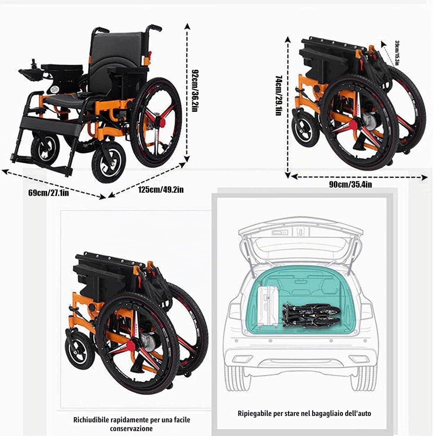 Sedia A Rotelle per Disabili Automobile Anziana Sedia A Rotelle Elettrica Pieghevole Carrozzina Elettrica, Batteria 20Ah