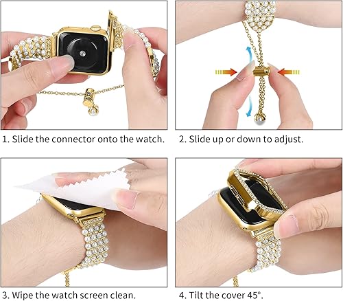 Miniatura 6 de JOYOZY Pulsera de perlas brillantes de 1.496 pulgadas compatible con Apple Watch Band Series de 1.496 pulgadas, caja de diamantes brillantes para