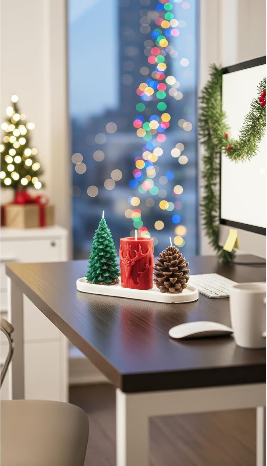 Candle Set Christmas New Year Concept, 3-Piece Multicolor Sandalwood, Amber & Strawberry Scented, Holiday Decoration, Festive Ambiance - Multicolor, One Size