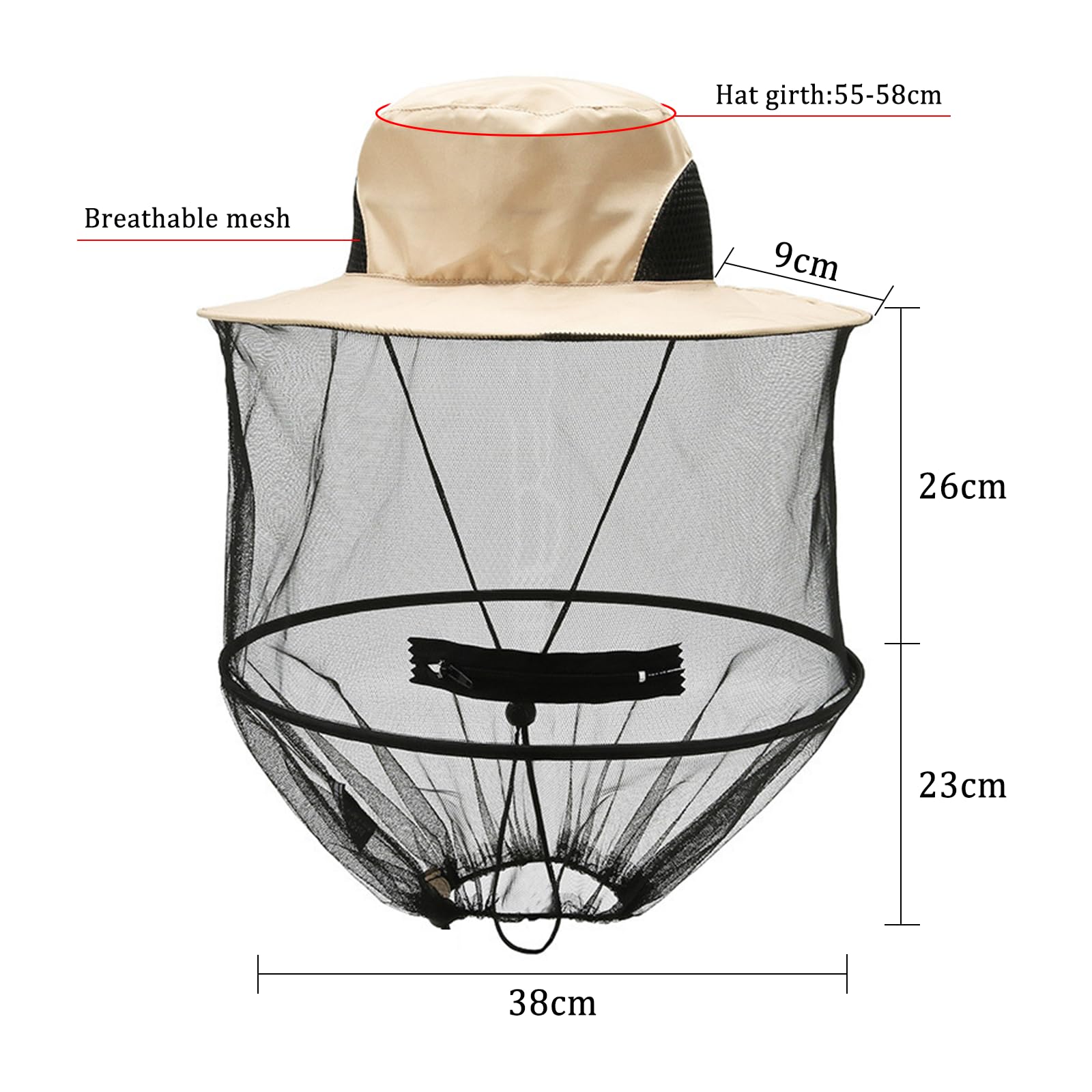 2 Pezzi Cappello Zanzariera Cappello con Rete Anti Insetti Pieghevole Cappello da Apicoltore Cappello Antizanzare per Escursionismo all'aperto Campeggio Pesca Cappello da Giardino (Beige)