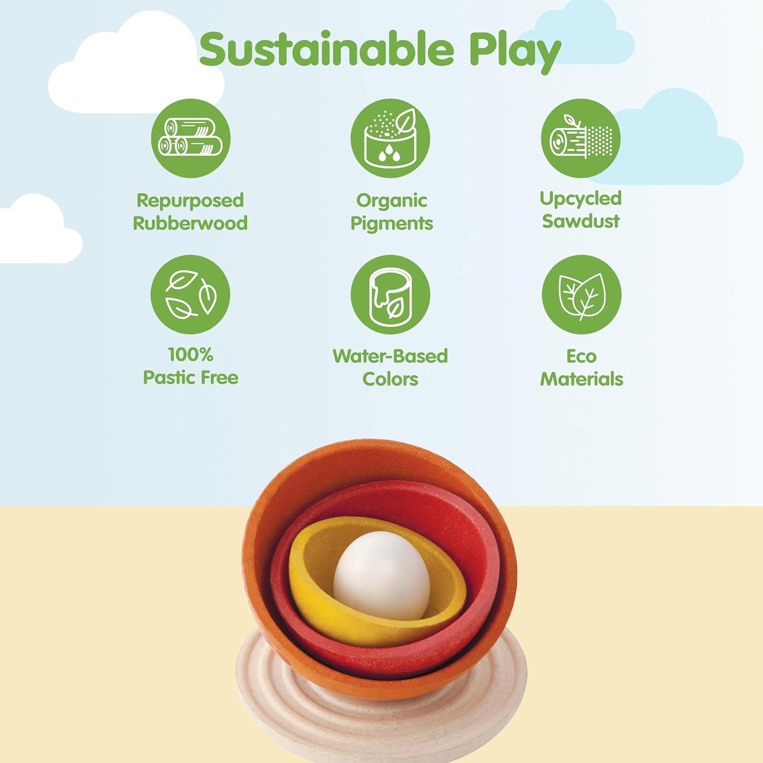 PlanToys Wooden Nesting Chicken Stacking Toy (5695) | Sustainably Made from Rubberwood and Non-Toxic Paints and Dyes | Eco-Friendly PlanWood