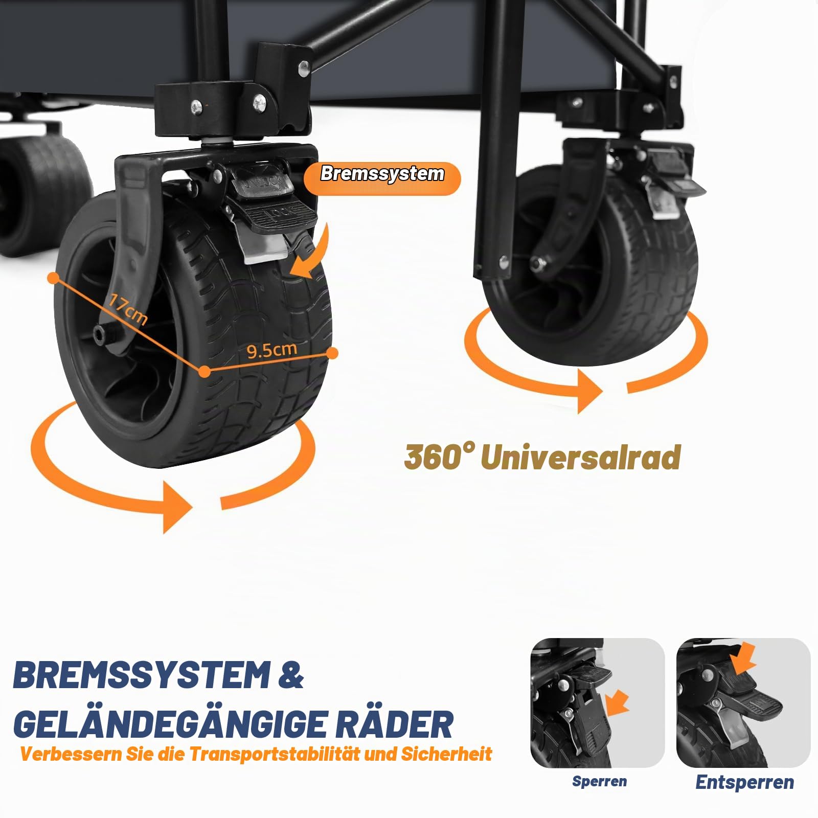 Chihee Handwagen Gartenwagen Zusammenklappbar Außenbereich Dienstprogramm Wagen,Strandwagen 220L,Hochbelastbar Tragbar All Terrain Räder Übergroße Tasche 1 klappbarer Schreibtisch 2 Getränkehalter
