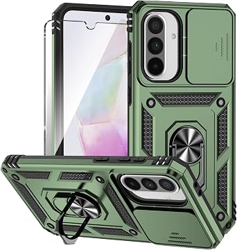 for Galaxy A36 5G Phone Case with Slide Camera Cover HD Screen Protector [Military Grade 16ft. Drop Tested] Magnetic Ring Kickstand Protective Phone Case for Samsung A36 5G Olive Green