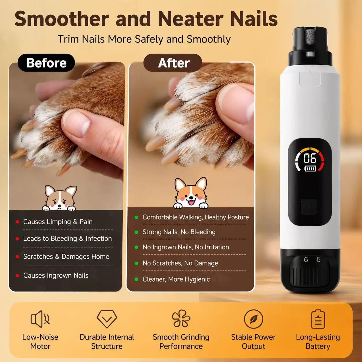 TMoMT Tranquillo Smerigliatrice per unghie con luce LED per cani e gatti