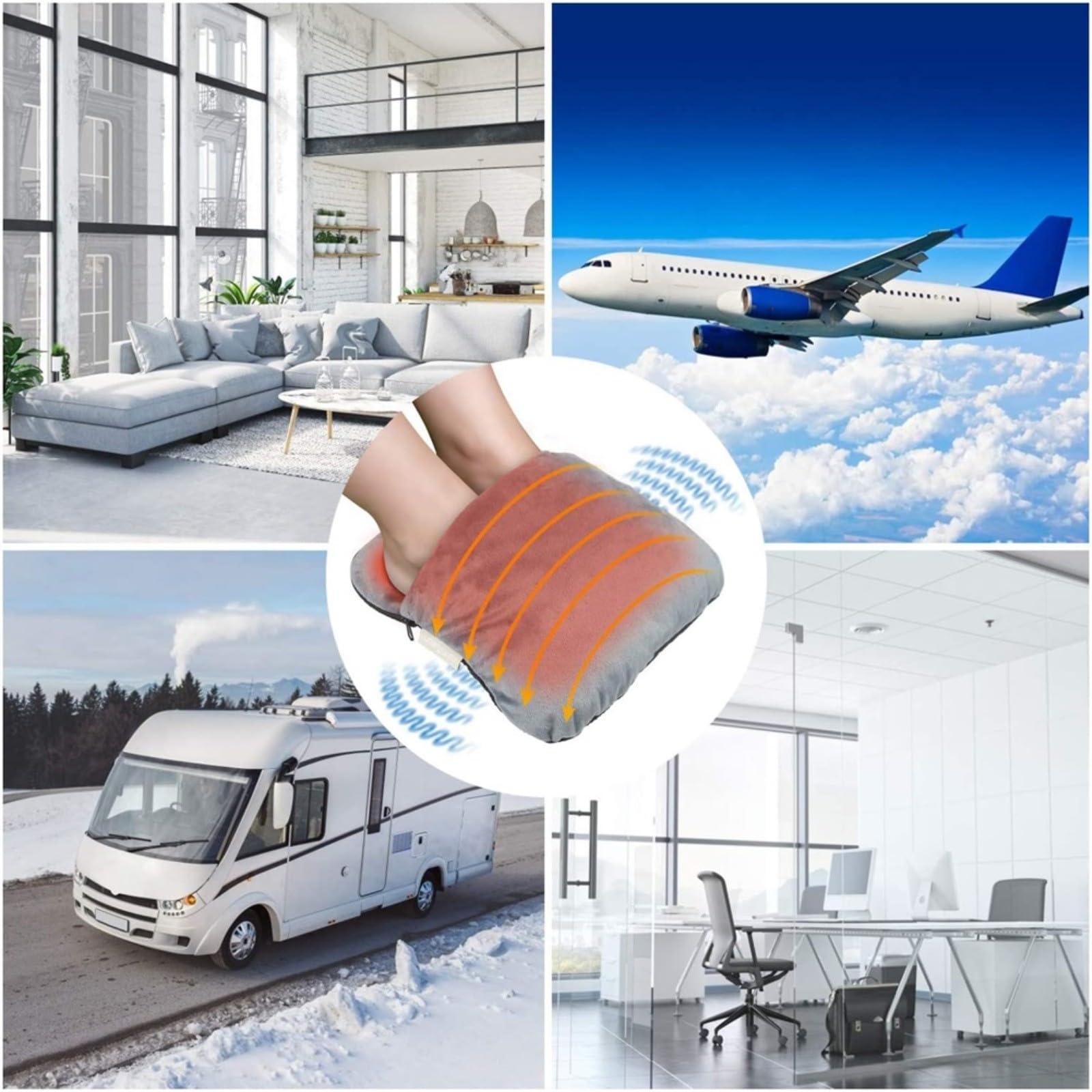 Scaldapiedi elettrico con riscaldamento e massaggio a vibrazione, pantofole riscaldate portatili per casa, ufficio, auto, grigio