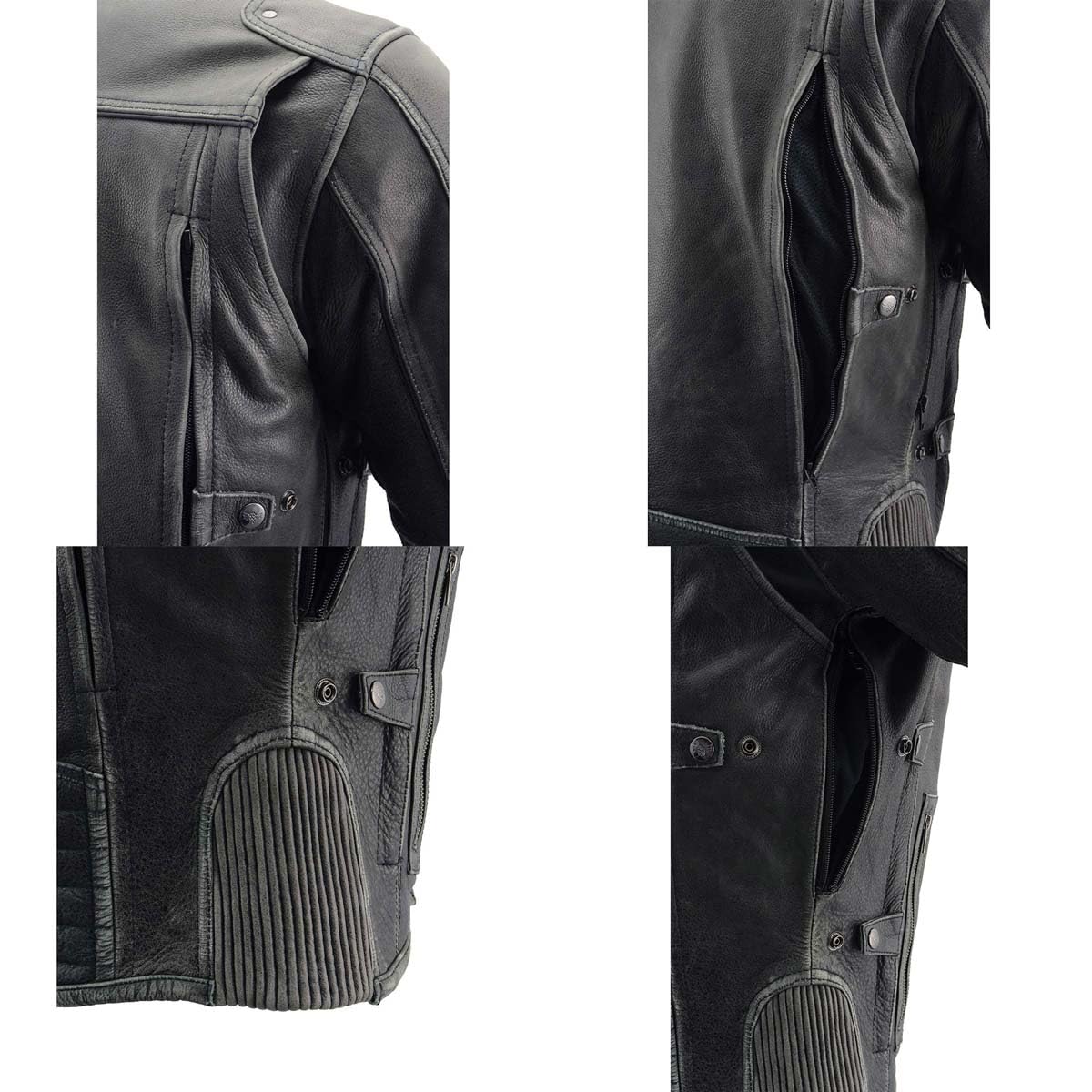 Milwaukee Leather MLM1536 Mens Vintage Distressed Grey Leather Scooter Style Motorcycle Jacket - Reflective Piping — view 8