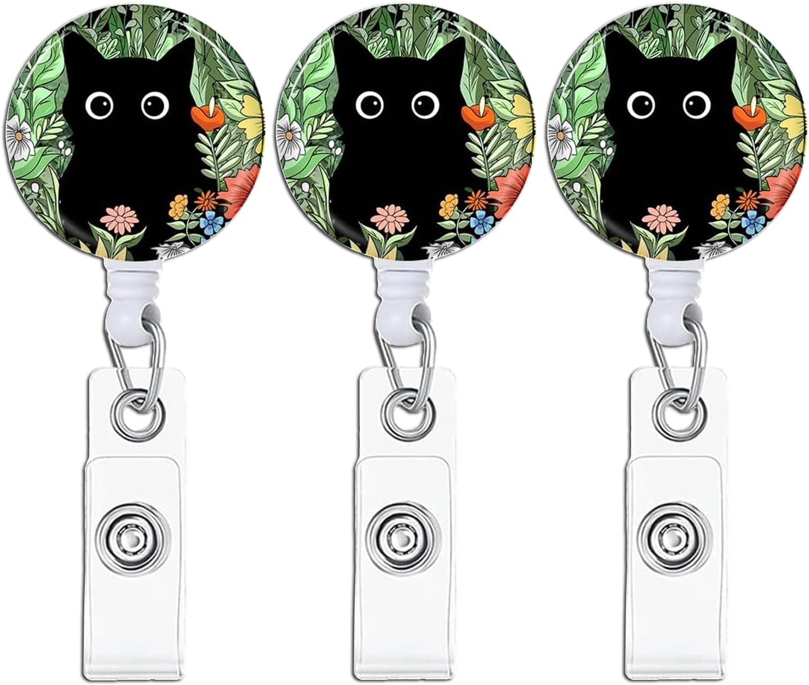 Badge Reel, ID Card Holder Retractable, Heavy Duty Lanyard Extender with Swivel Clip Durable Cord for ID Card Name Tag Pass Keychain, Personalised Cute Work Lanyard for Teacher Nurse (3pcs Cat 2)