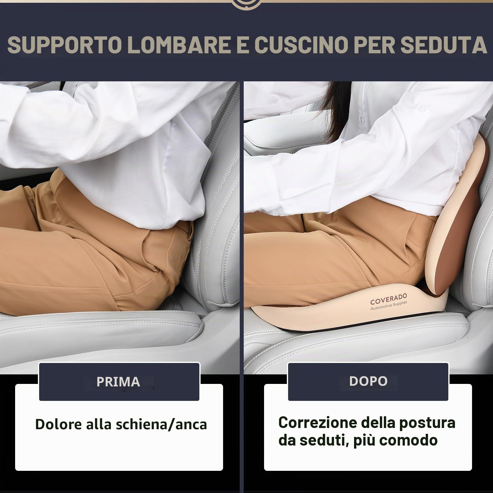 Coverado Cuscino sedile e Cuscino di supporto lombare per sedia da ufficio dell'automobile, Ergonomico Schiuma di memoria Sedia da scrivania Cuscino di sostegno posteriore