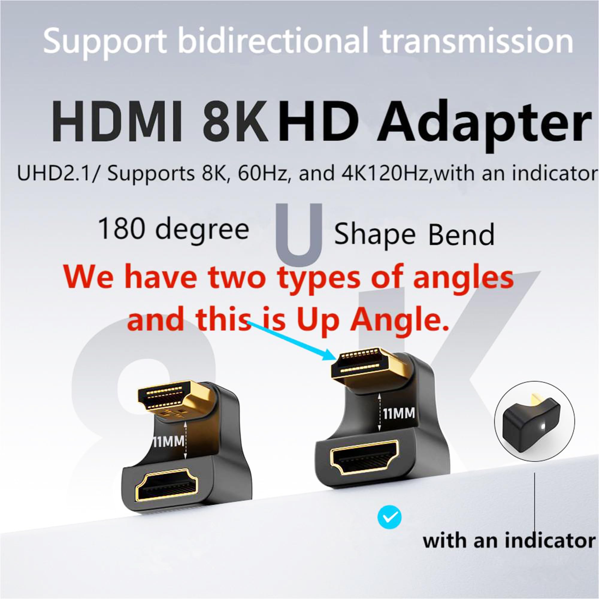 2 stuks HDMI-adapter, gebogen, 8 K, 2.1 U-vorm mannelijk naar vrouwelijk, 180 graden, hoek UHD connector 3D 8K @60Hz/ 4K @120Hz, compatibel met HDTV-monitoren, PS4, Xbox, projector (1 positief 1 2 stuks HDMI-adapter, gebogen, 8 K, 2.1 U-vorm mannelijk naar vrouwelijk, 180 graden, hoek UHD connector 3D 8K @60Hz/ 4K @120Hz, compatibel met HDTV-monitoren, PS4, Xbox, projector (1 positief 1