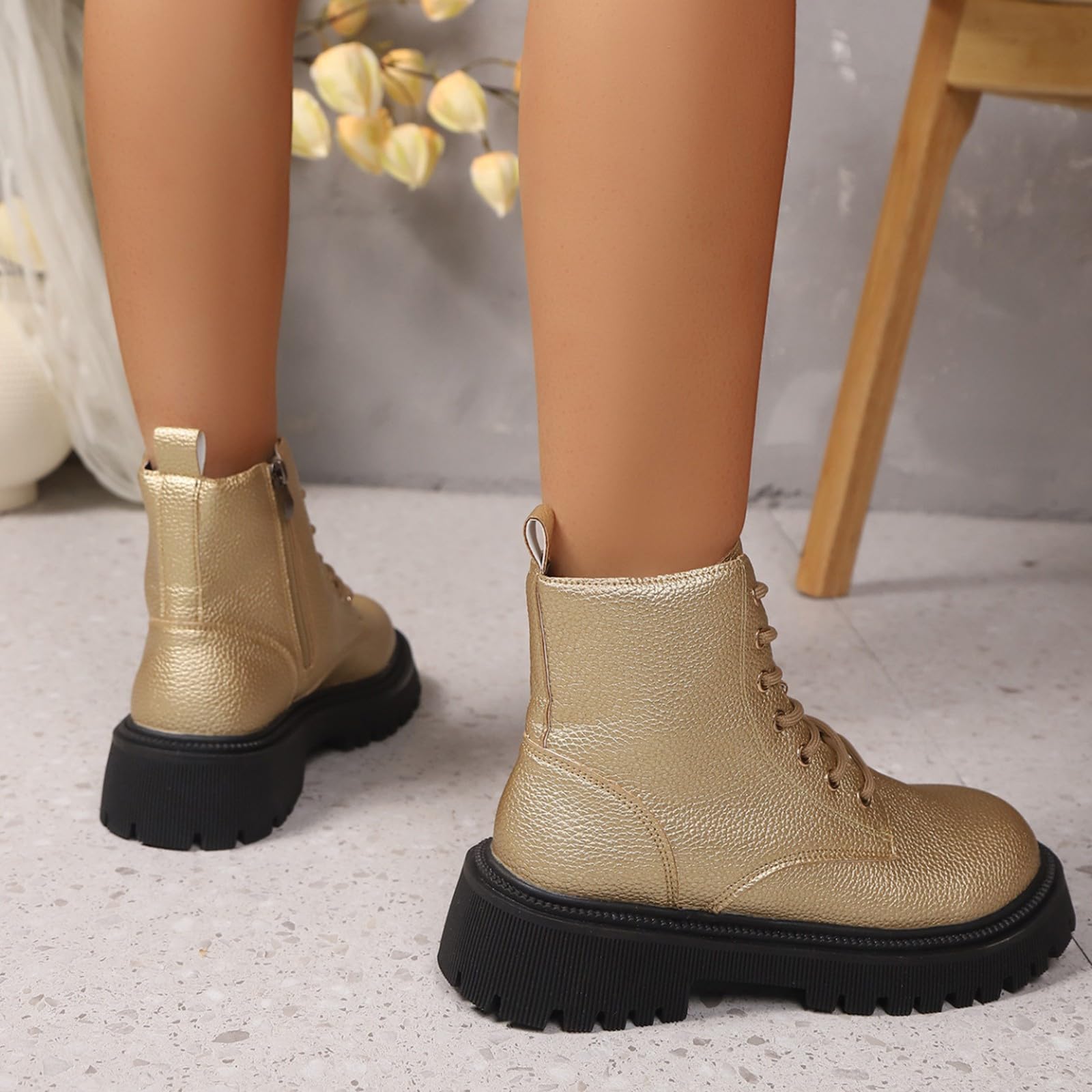 Genérico Botines Mujer Vestir Cordones Plataforma Botas Puntera Redonda Elegantes Zapatos Suaves y Cómodos Caminar Bota Informales Antideslizantes Botin para Otoño Invierno Trabajo Paseo y Uso Diario