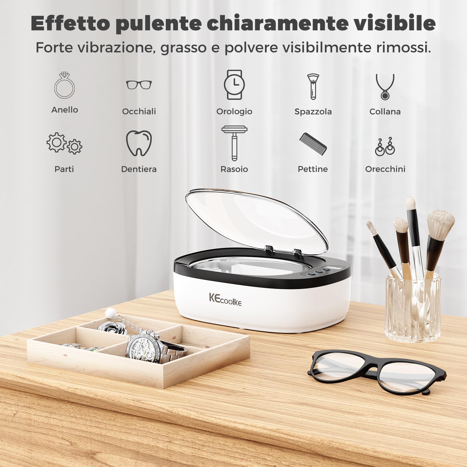 Pulitore ad Ultrasuoni 750ML Acciaio Inox 5 Modalità di Tempo per Gioielli Occhiali Orologi