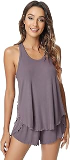 Pajamas for Women-Viscose Made from Bamboo,Ribbed Racerback Tank Top and Shorts Pajama Sets Sleeveless Sleep Cami Pj