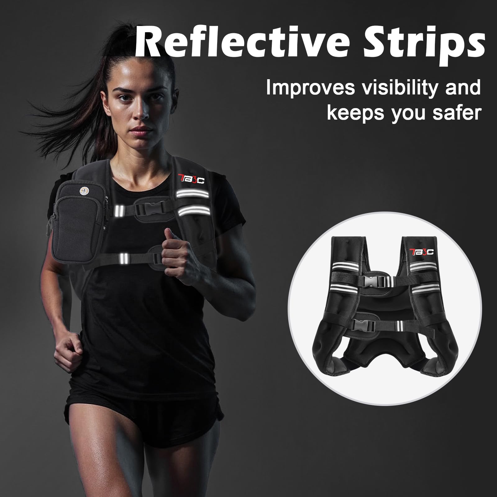 Weighted Vest with 16lbs Weights and Reflective Stripe, Weight Vest Men Women for Strength Training, Running, Jogging, Fitness, Weight Loss