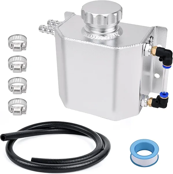EVIL ENERGY Coolant Overflow Tank, Aluminum Coolant Reservoir Tank with Hose Kits, Universal Radiator Expansion Tanks 1L