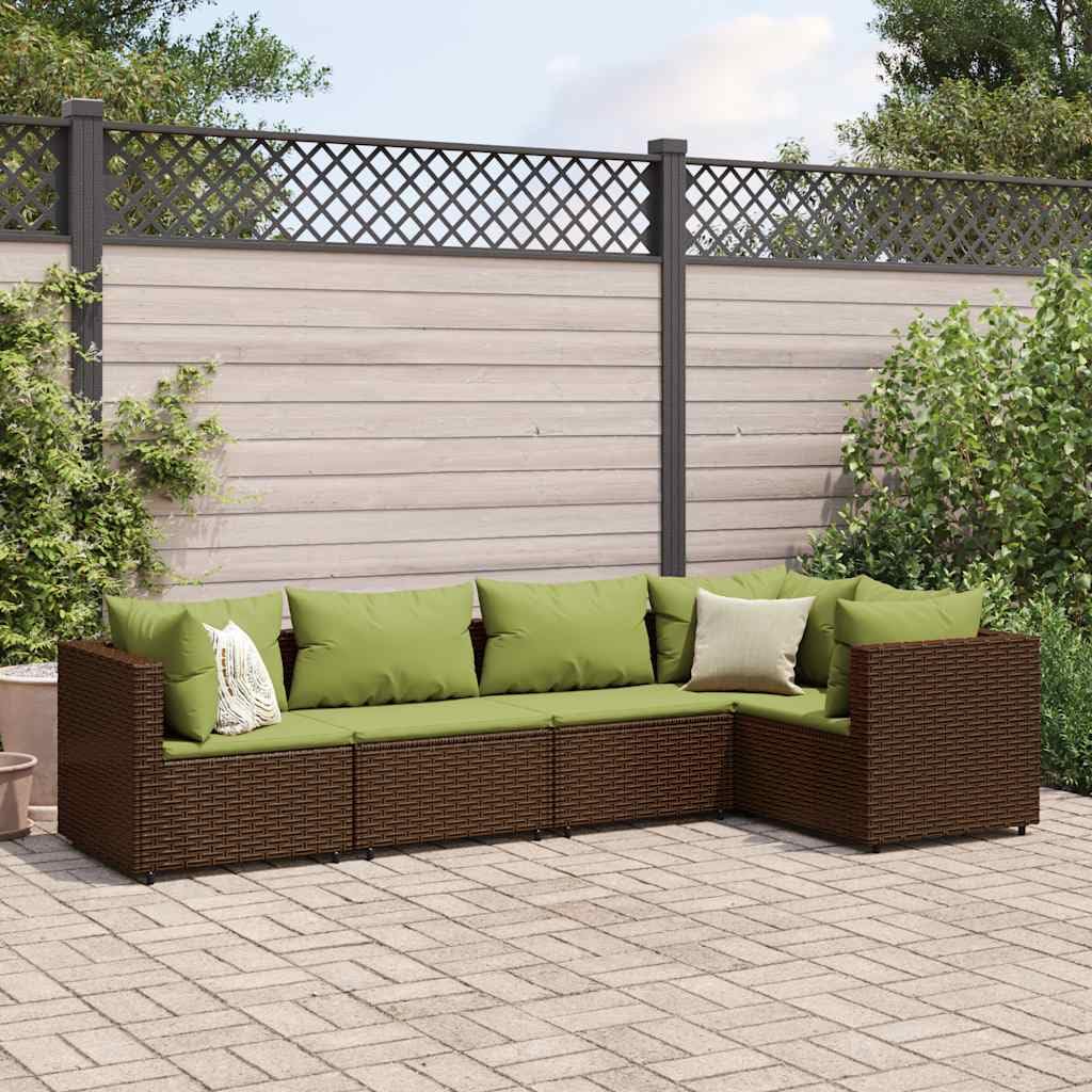 5-Piece Brown PE Rattan Patio Lounge Set with Polyester Cushions, Powder-Coated Steel Frame, Modular Outdoor Furniture for Garden and Balcony, Weather-Resistant and Durable