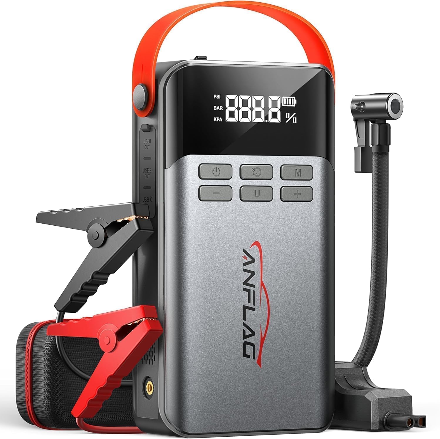 8000A Booster Avviamento Auto con Compressore 150PSI | 21800mAh/80.66Wh Avviatore Batteria Auto( Per ALL Gas/12L Diesel), Starter Portatile con Display, Doppia USB, Torcia a LED