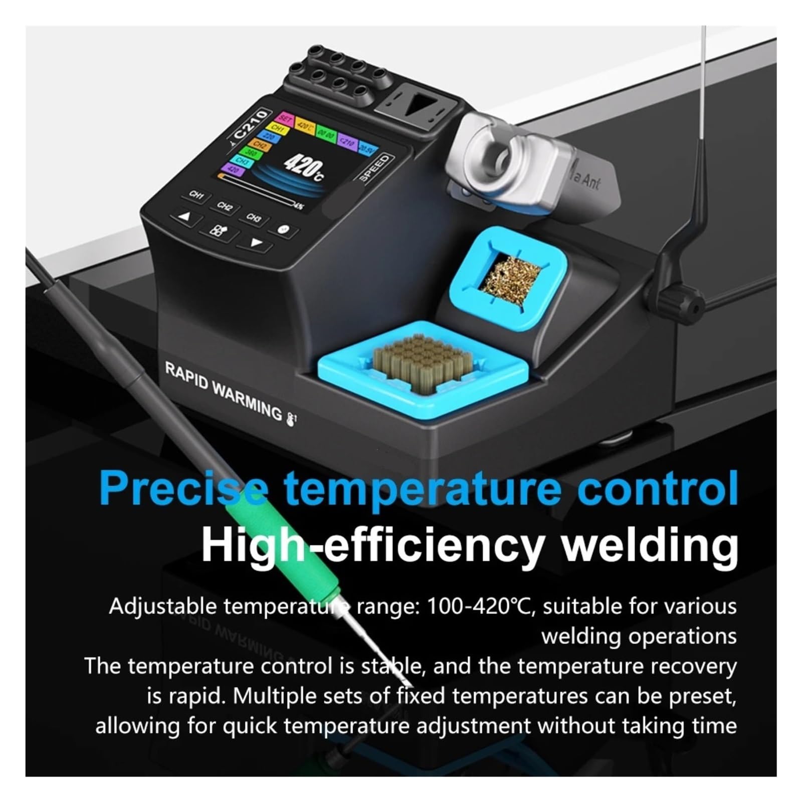 Stacja lutownicza, Inteligentna stacja lutownicza SMD 200 W, cyfrowy wyświetlacz IPS Zestaw precyzyjnych żelazek kompatybilny z C115 C210 C245(SMART-115-SET)