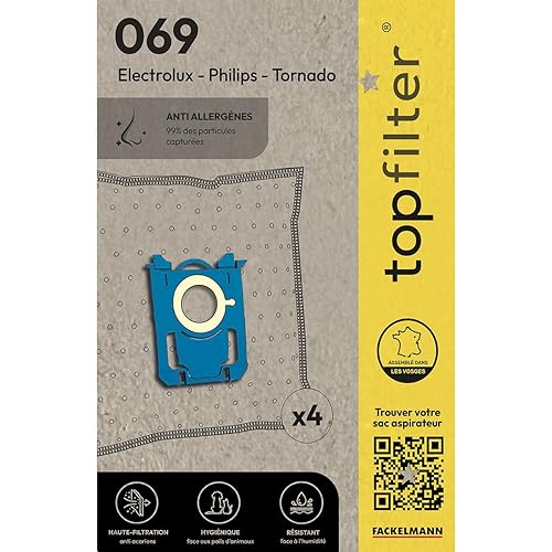 TOP FILTER 64069 Lot de 4 sacs aspirateur Philips Tornado
