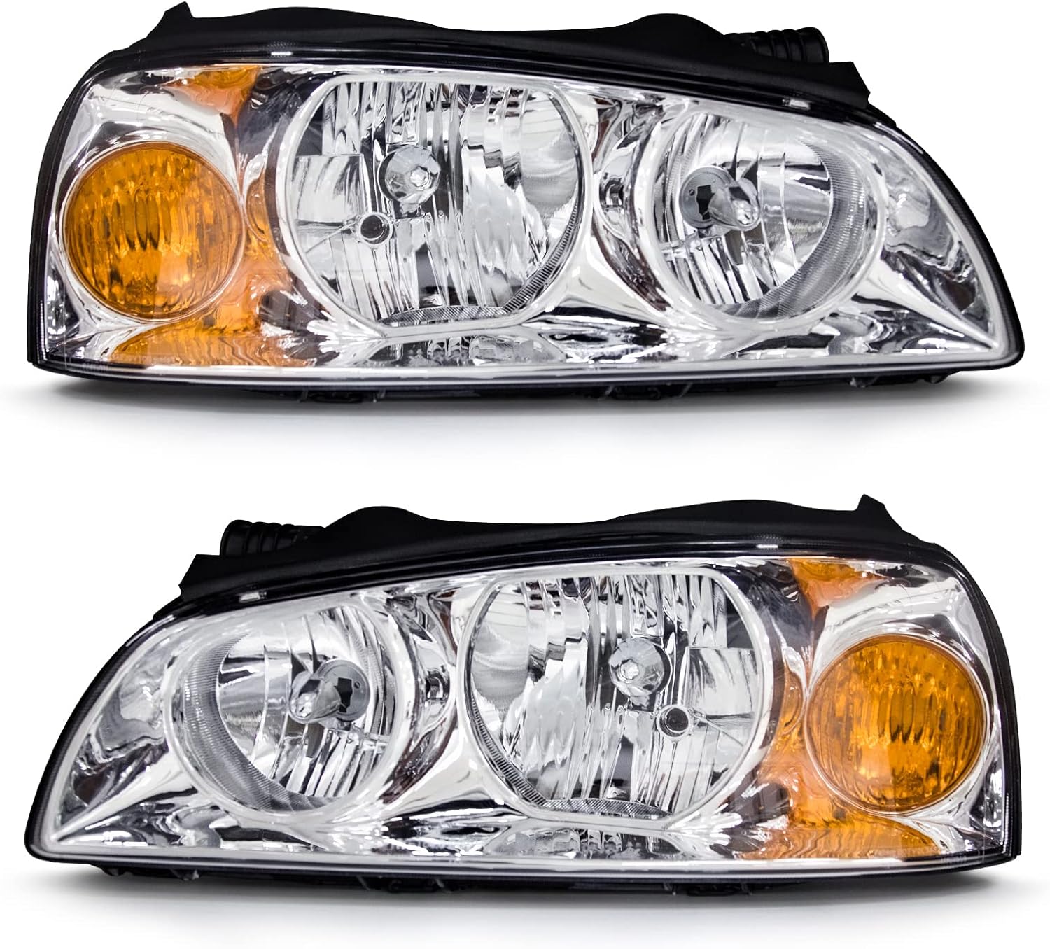 Headlights Assembly for 2004 2005 2006 Hyundai Elantra models only Chrome Housing Amber Reflector Replacement Driver & Passenger Side（No bulbs included）