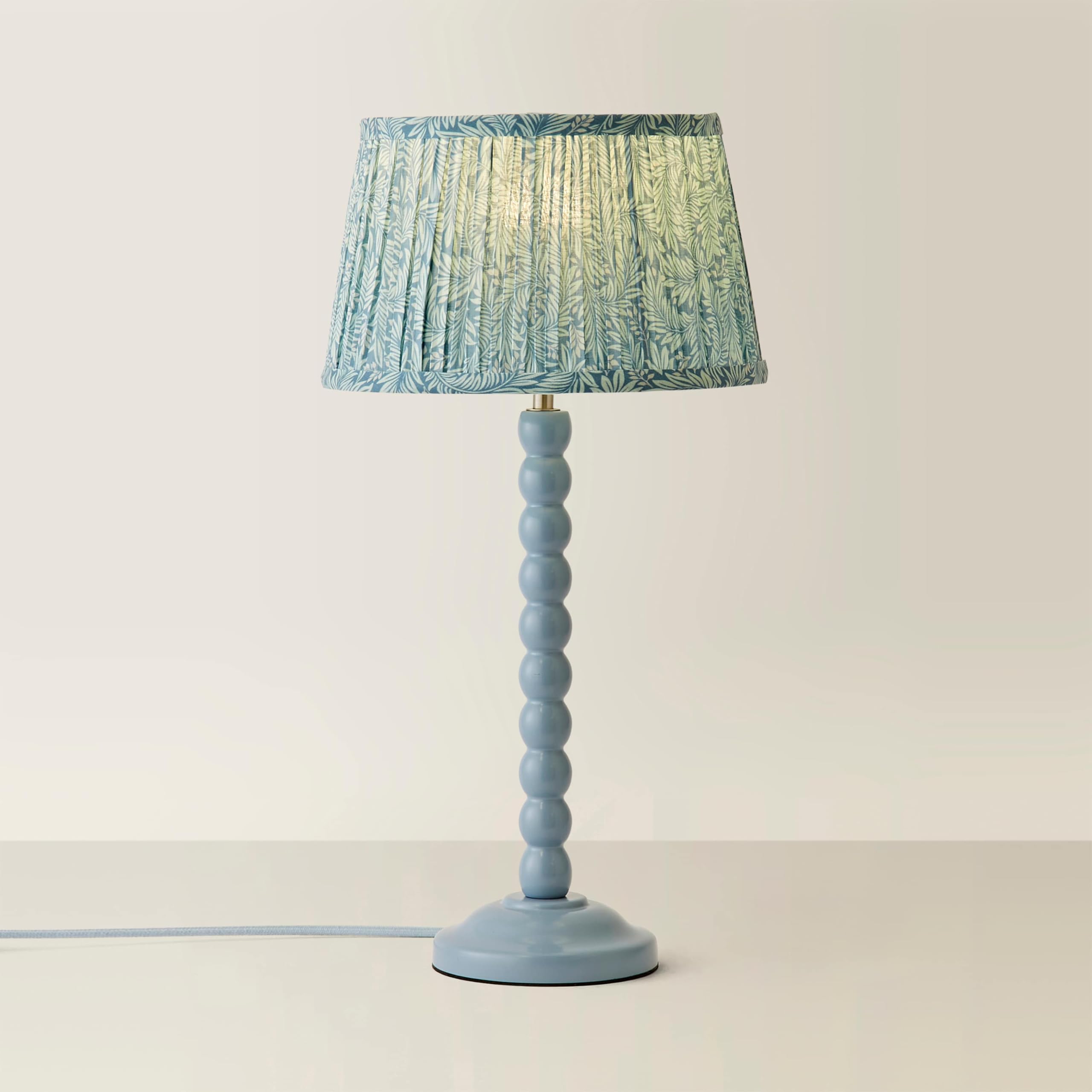 ValueLights | Bobbin Pastel Blue Table Lamp with Leaf Pleated Shade | Table Lamps & Home Improvements Essential