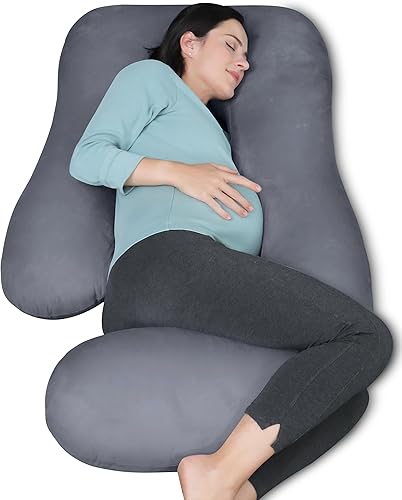 Miniatura 9 de MOON PARK- Almohadas de embarazo y maternidad de cuerpo completo para dormir, en forma de U y con funda refrescante extraíble; soporte para espalda,
