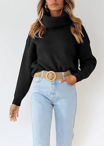 Miniatura 3 de Suéteres de cuello alto y hombros caídos para mujer, de punto grueso, manga larga, suéter de gran tamaño, para otoño e invierno