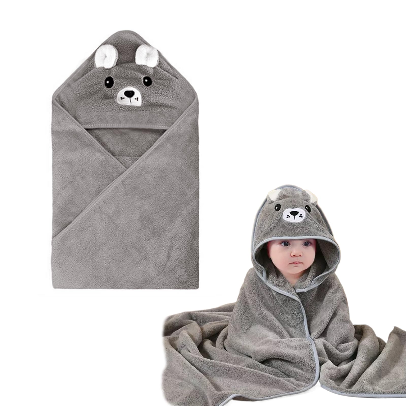 Xdealcozyxc Men's Grey Hooded Baby Towel, Ultra Soft Bath Towels Newborn With Hood For Boy And Girl (Grey)