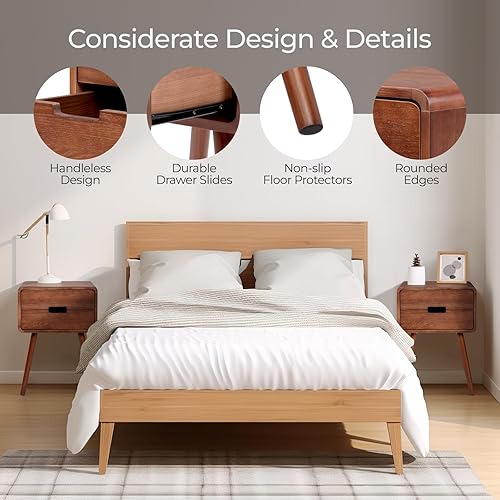 Miniatura 4 de Karl home Mesita de noche moderna de mediados de siglo para dormitorio, mesita de noche escandinava con 4 patas de madera maciza, mesa auxiliar de 2