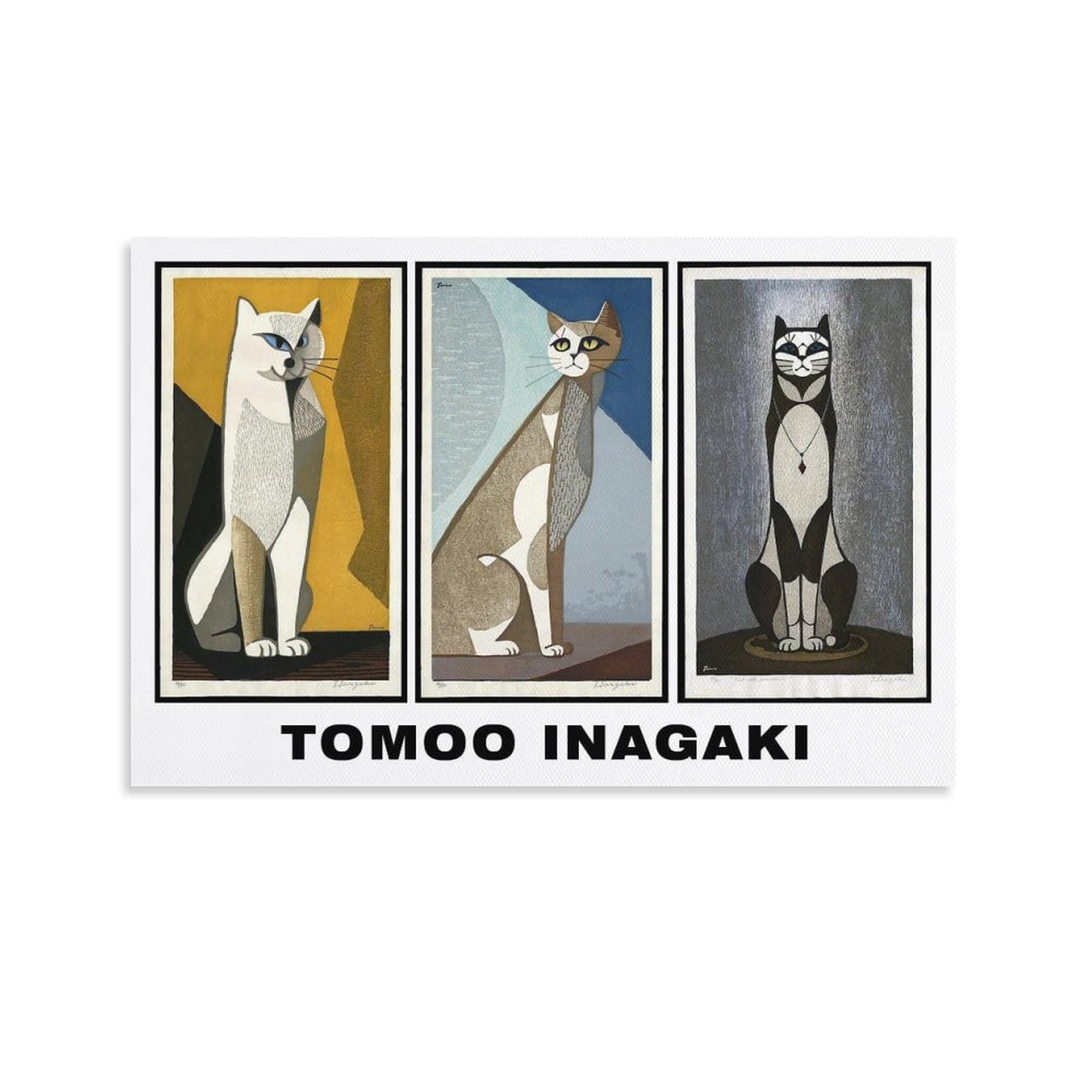 Tomoo Inagaki White Cat Brond Cat Black Cat Home Decor Poster Wall Art Hanging Picture Print Bedroom Decorative Painting Posters Room Aesthetic 08x12inch(20x30cm)