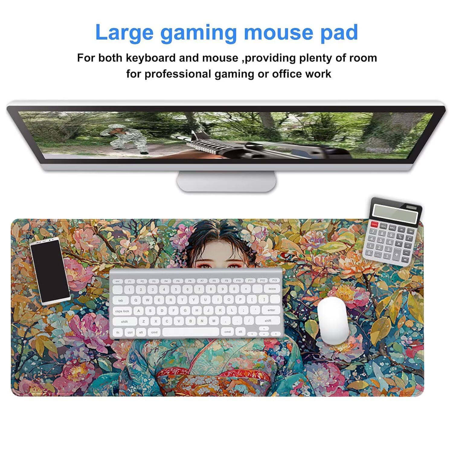 Podkładka pod mysz do gier, 1600 x 800 mm, XXL, duża gamingowa podkładka pod mysz, wodoodporna podkładka pod mysz, długa podkładka na biurko z przeszytymi krawędziami, mata na biurko z gumową