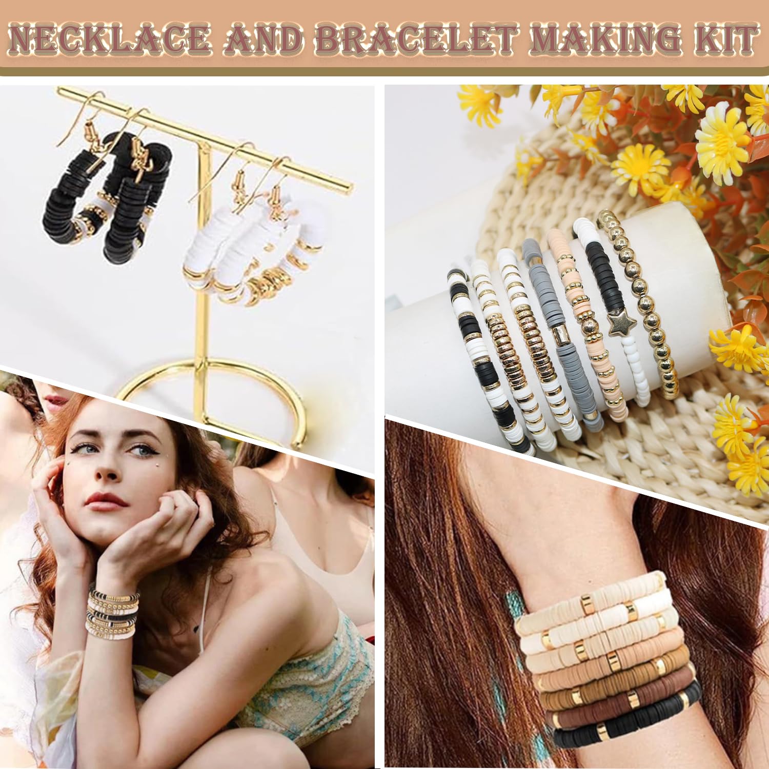 Clay Beads Bracelet Making Kit, 4700 pcs Brown Black Series Jewellery Making Kit - Image 4