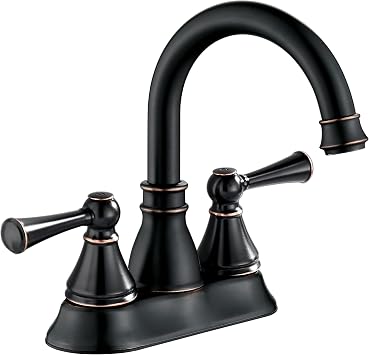 4" Two Handle Lavatory Centerset Faucet,2 Handle Bathroom Faucets for Sink 3 Holes,with Push up Pop-up Drain,Oil Rubbed Bronze Finish DF-1389-ORB, Duttao