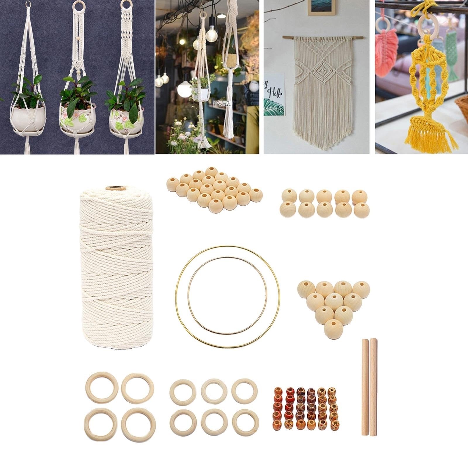 Kit De Macramé Con Borlas De Bricolaje Kit de cordón de macramé for manualidades, cuentas de cuerda trenzadas de algodón for colgar en la pared, manualidades for adultos y principiantes Para La Decora