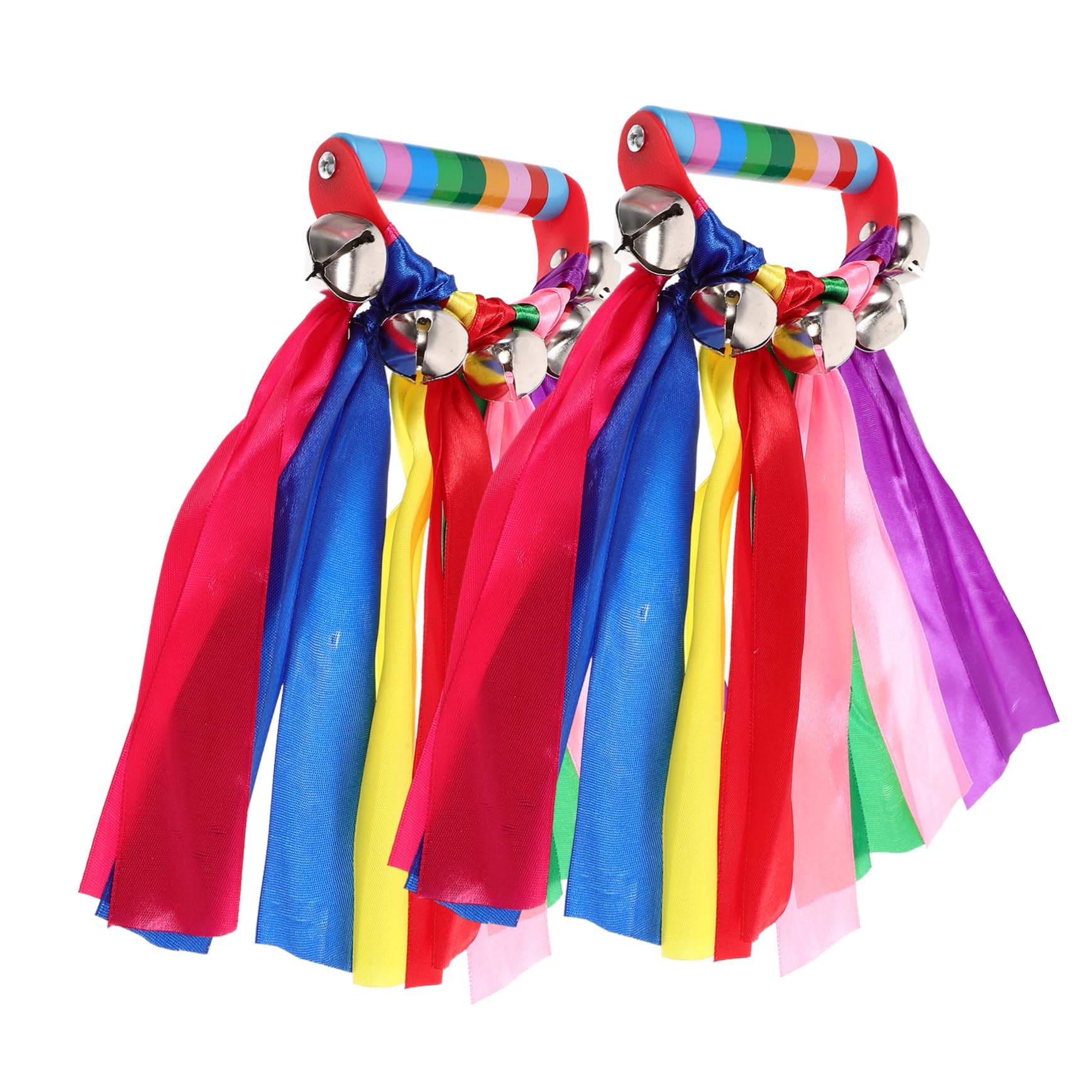 ibasenice 2pcs Rainbow Ribbon Hand Bells Durable Musical Tambourine for Party Props Percussion Instruments for Early Education Rhythm Development