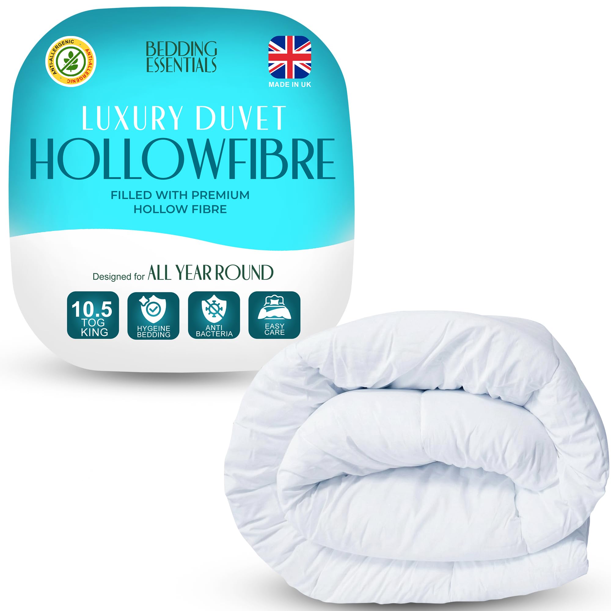 Bedding Essentials Luxury Hollowfibre Duvet Quilt | Anti Allergy | Soft Washable | All Season Tog Options | Single, Double & King Size | Hypo Allergenic Filling | King, 10.5 Tog