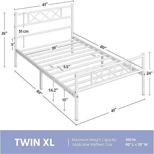 Miniatura 2 de Yaheetech Base de colchón de plataforma metálica individual XL con cabecera y estribo, no necesita somier debajo de la cama, listones de acero para
