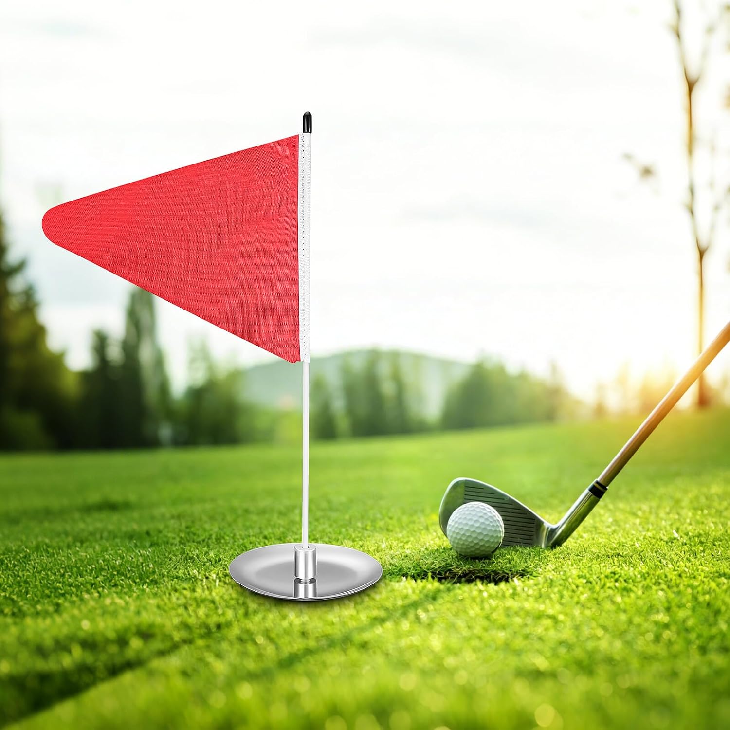 Outanaya Golf Flag Pin with Stainless Steel Hole Cup Set 2pcs Golf Training Flags for Putting Practice for Indoor and Outdoor Use